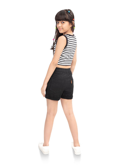Olele® Girls Ebony Black Cotton Denim Shorts