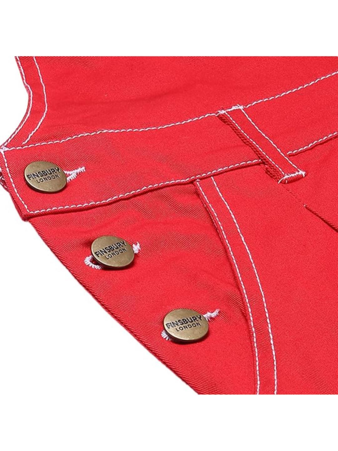 FINSBURY LONDON Red Twill Women Dungaree | Raguler Fit | Side Buttons | Adjustable Shoulder Straps |
