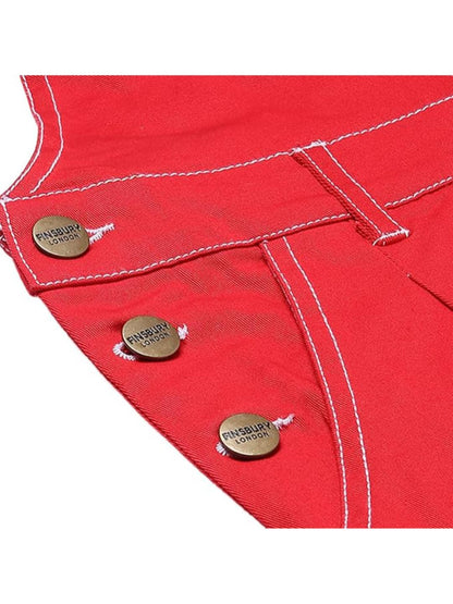 FINSBURY LONDON Red Twill Women Dungaree | Raguler Fit | Side Buttons | Adjustable Shoulder Straps |