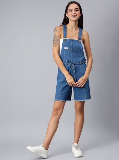 FINSBURY LONDON® Women's Denim Dungaree Playsuit with Matching Stings
