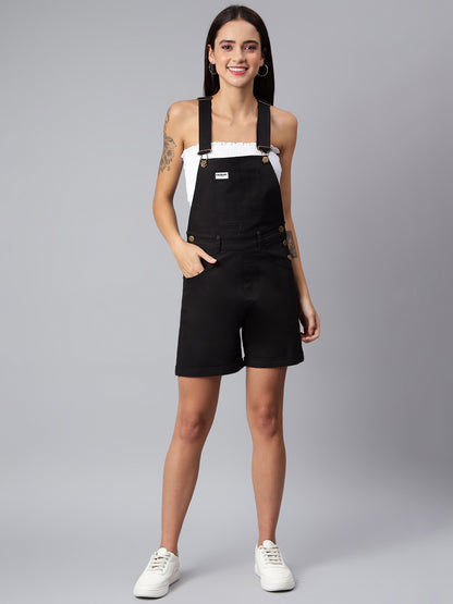FINSBURY LONDON® Women's Cotton Twill Dungaree Playsuit - Ebony Black