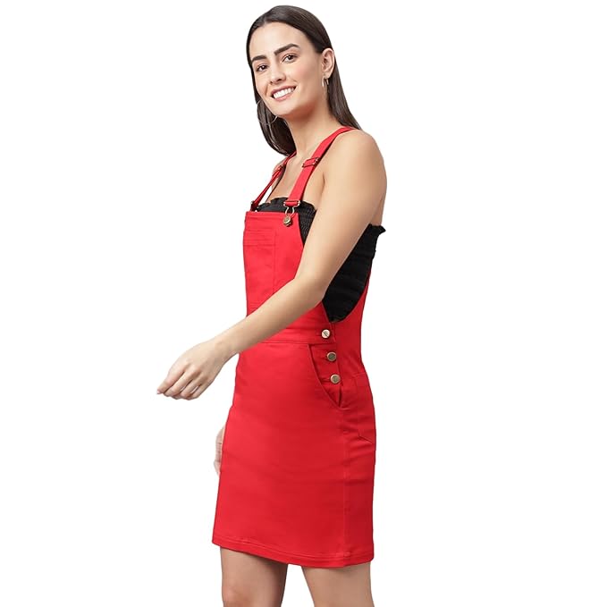 FINSBURY LONDON® Women's Dungaree Dress - Crimson Red