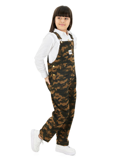 Naughty Dungaree® Full Length Camouflage Cotton Dungaree - Girls