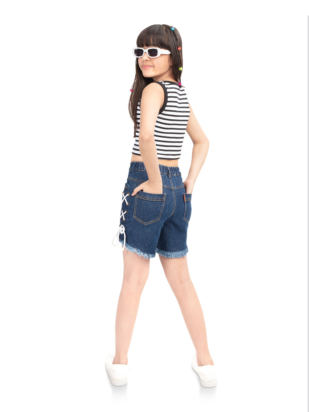 Olele® Girls Cotton Denim Shorts with Eyelets
