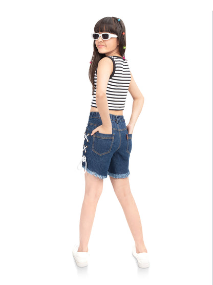Olele® Girls Cotton Denim Shorts with Eyelets