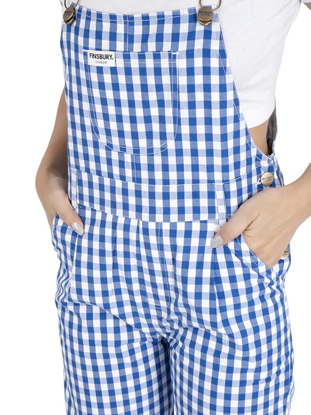 Finsbury London Blue Check Women Dungaree