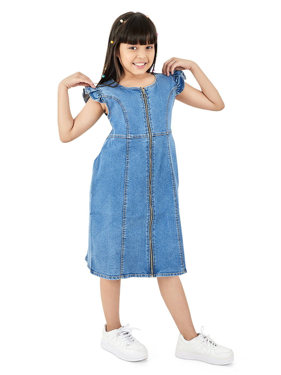 chelsea denim dress Chelsea Embroidered Midi Dress