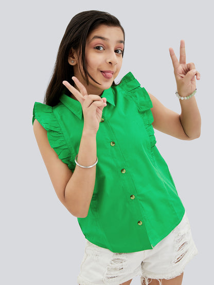 Olele® Regina Ruffle Shirt - Forest Green