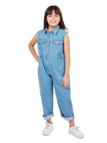 Olele® Girls Brooklyn Sleeveless Boiler Suit - Cotton Denim