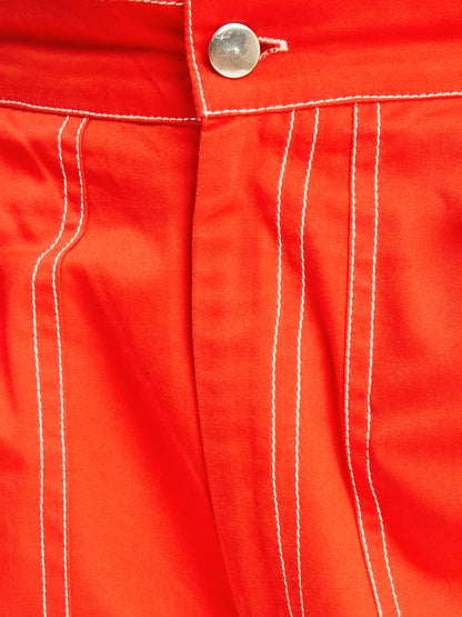 Olele® Boys Cotton Cargo 6 Pockets Pant with Contrast White Thread Stitching - Scarlet Red