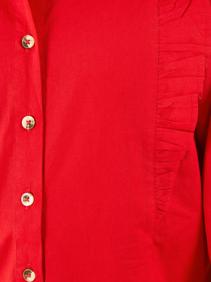 Olele® Girls Regina Full Sleeve Cotton Linen Shirt - Red