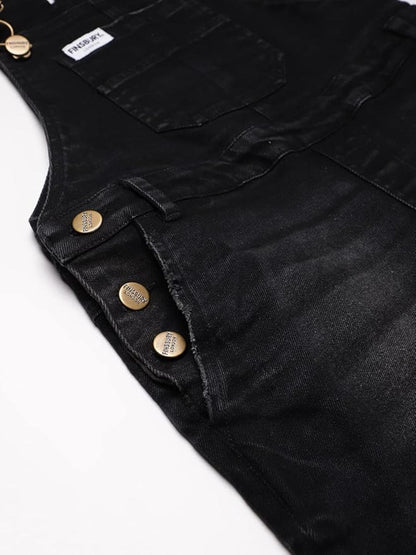 FINSBURY LONDON® Women's Black Denim Dungaree Essential