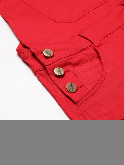 FINSBURY LONDON® Women's Cotton Twill Dungaree Playsuit - Crimson Red