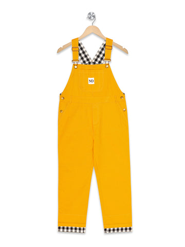 Olele®  Full Length Signature Hemfold Yellow Cotton Dungaree - Girls