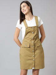 FINSBURY LONDON® Cotton Twill Womenswear Dungaree Dress - Khaki
