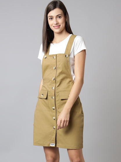 FINSBURY LONDON® Cotton Twill Womenswear Dungaree Dress - Khaki