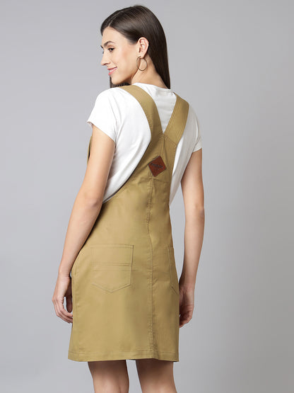 FINSBURY LONDON® Cotton Twill Womenswear Dungaree Dress - Khaki