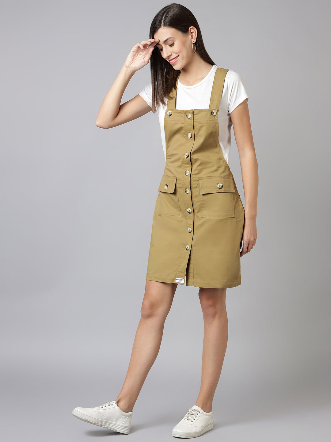 FINSBURY LONDON® Cotton Twill Womenswear Dungaree Dress - Khaki