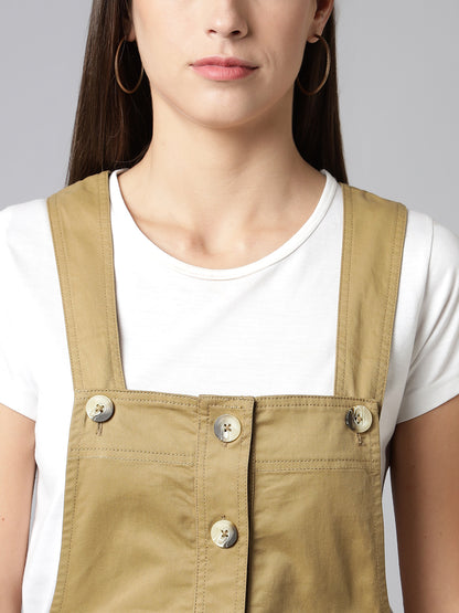 FINSBURY LONDON® Cotton Twill Womenswear Dungaree Dress - Khaki