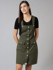 FINSBURY LONDON® Cotton Twill Womenswear Dungaree Dress - Olive Green