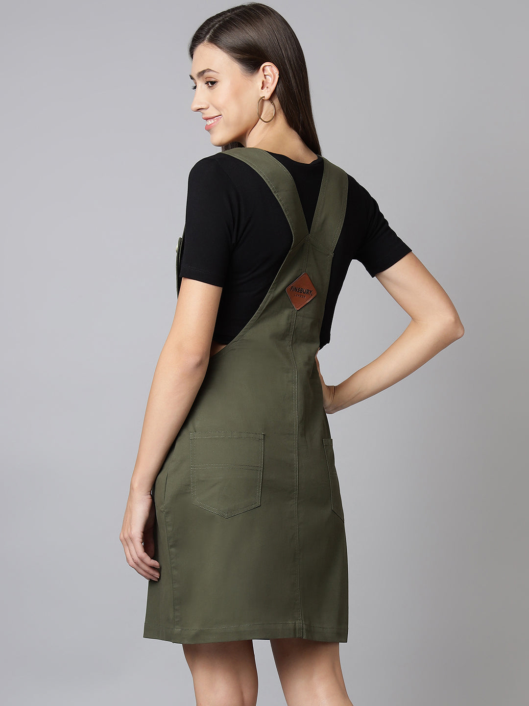 FINSBURY LONDON® Cotton Twill Womenswear Dungaree Dress - Olive Green