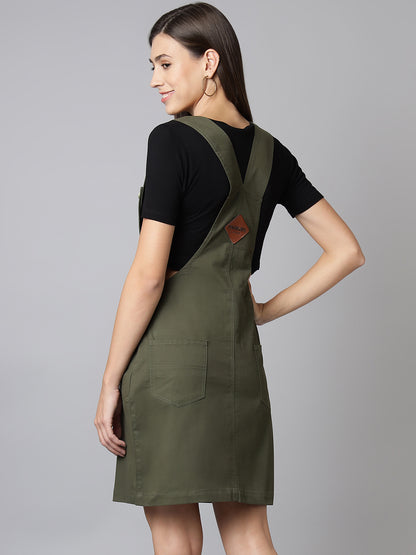 FINSBURY LONDON® Cotton Twill Womenswear Dungaree Dress - Olive Green