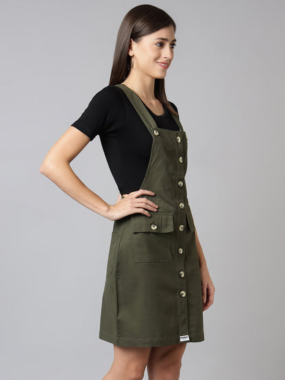 FINSBURY LONDON® Cotton Twill Womenswear Dungaree Dress - Olive Green