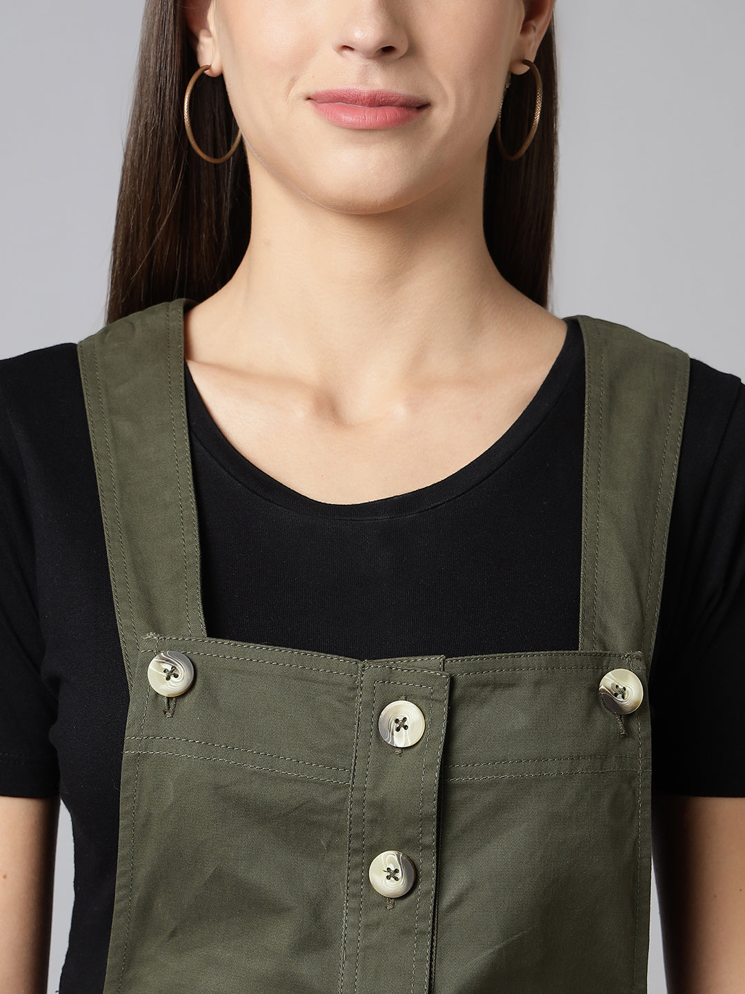 FINSBURY LONDON® Cotton Twill Womenswear Dungaree Dress - Olive Green