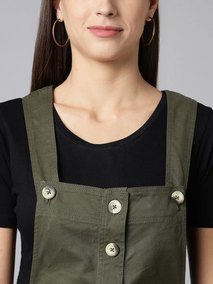 FINSBURY LONDON® Cotton Twill Womenswear Dungaree Dress - Olive Green