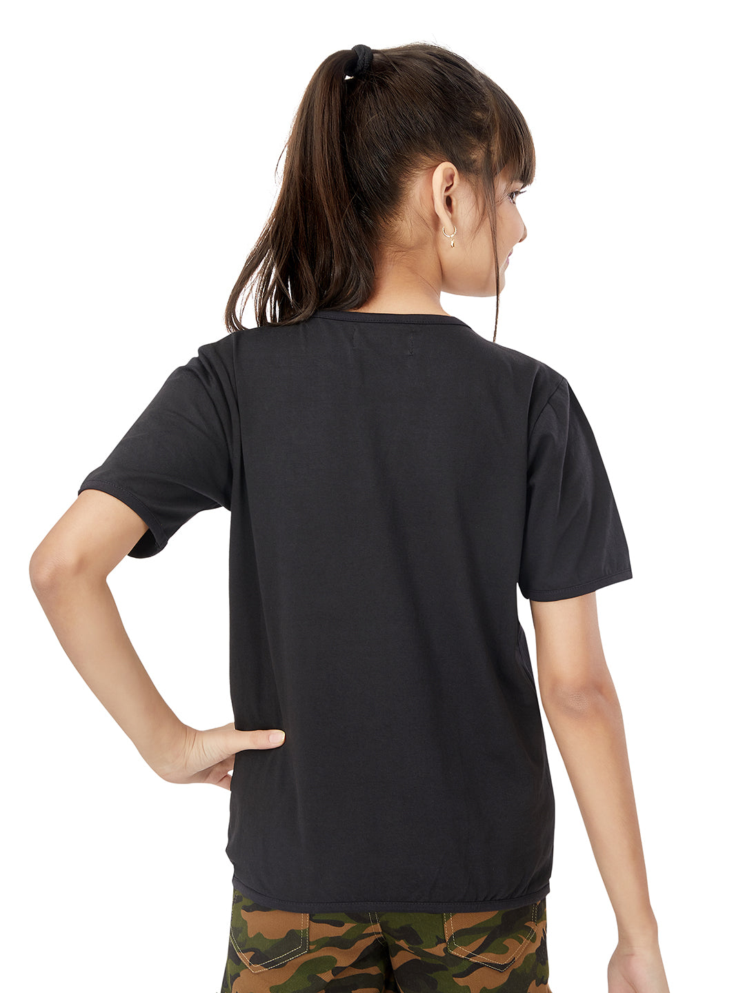 Olele® Solid Black T-shirt For Girls