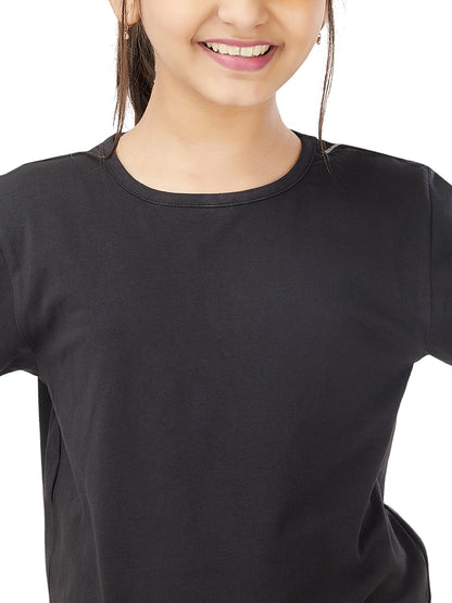Olele® Solid Black T-shirt For Girls