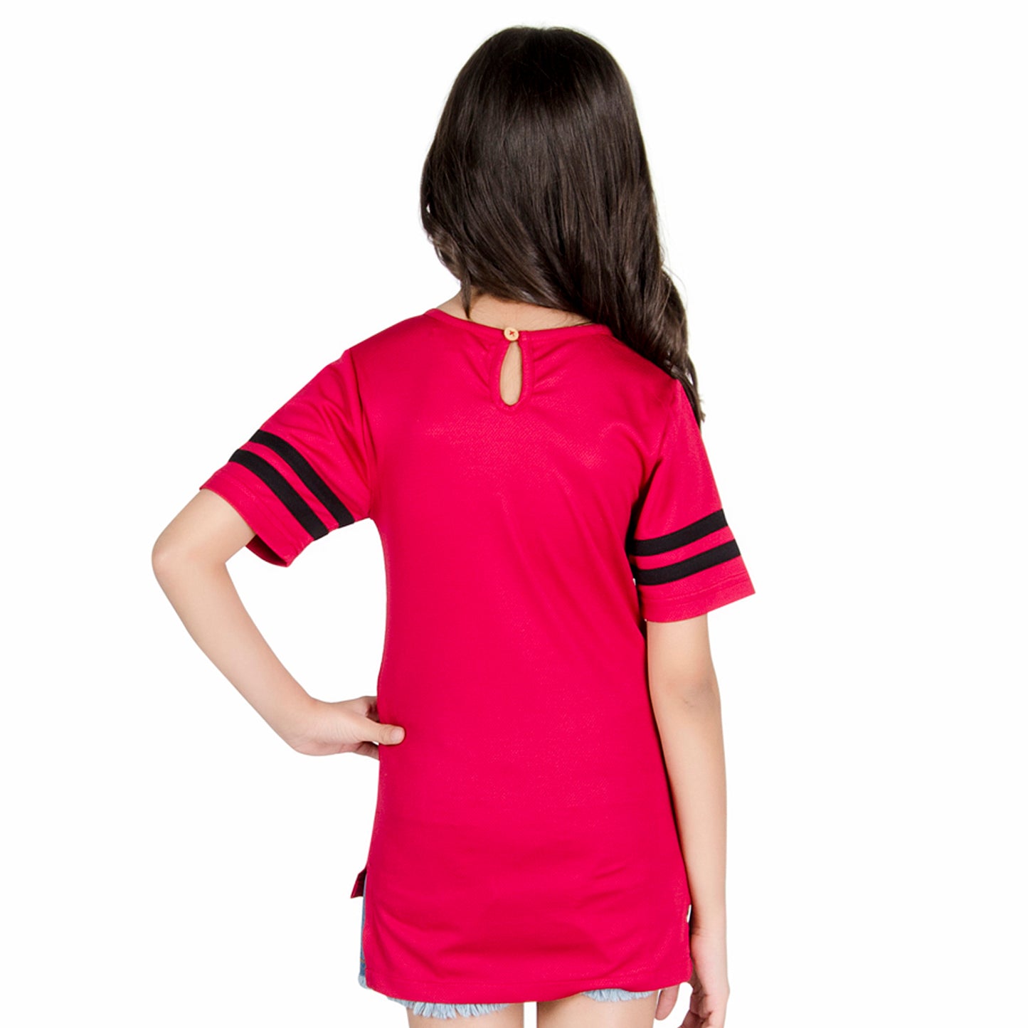 Olele® Girls Red High Low Tee with Contrast Sripe on Sleeve