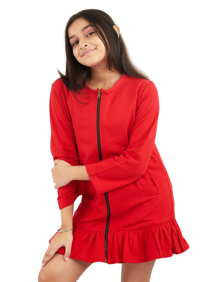 Olele® Girls Fleece Jacket with Front Zipper - Red