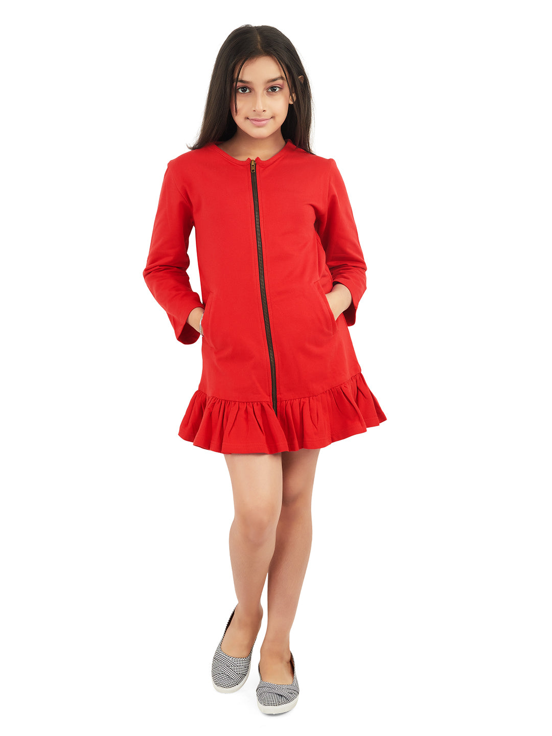 Olele® Girls Fleece Jacket with Front Zipper - Red