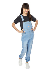 Olele® Full Length Light Blue Denim Dungaree with Elastic Bottom Hem