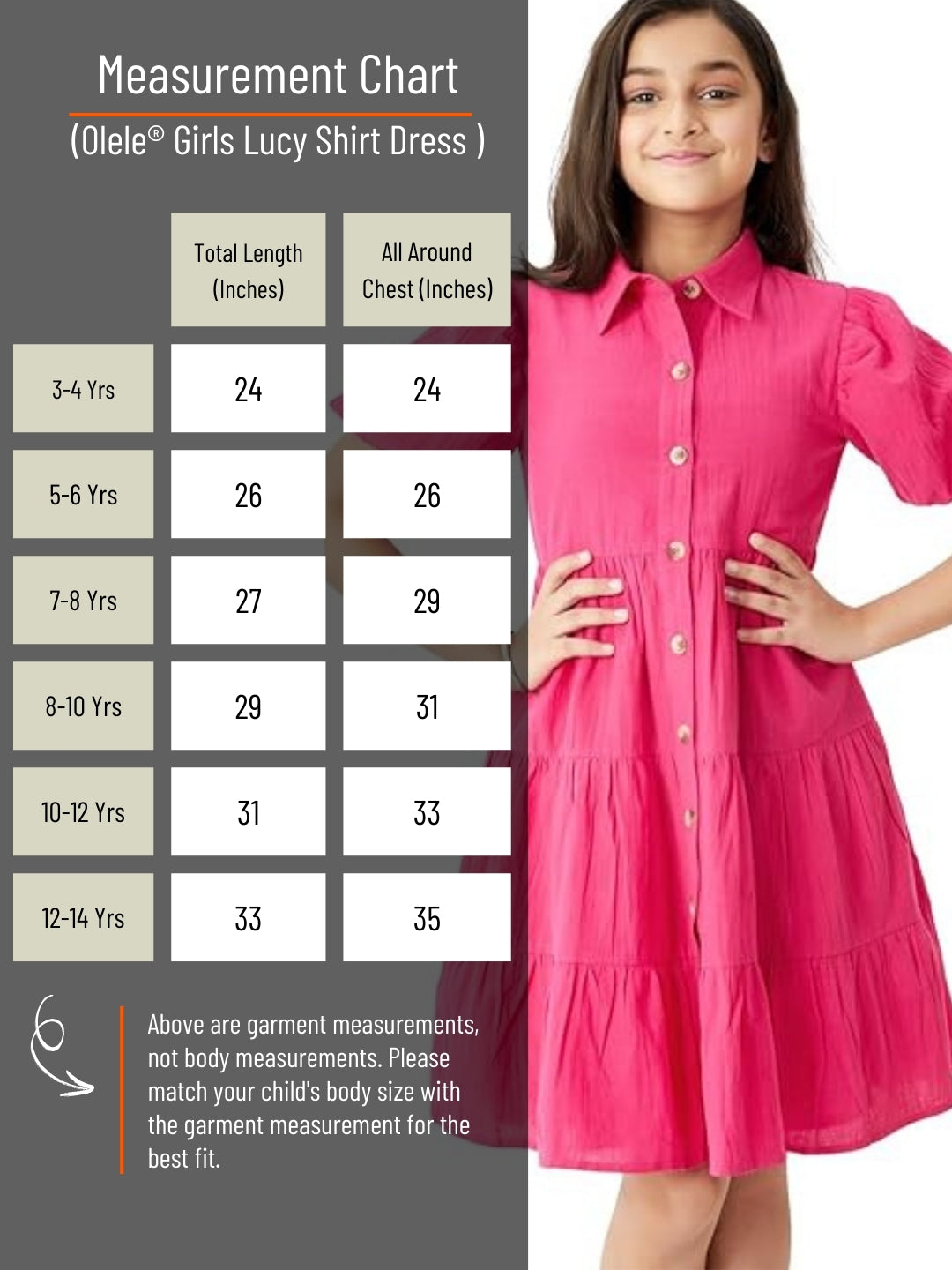 Olele® Girls Lucy Shirt Dress - Cotton Linen Hot Pink