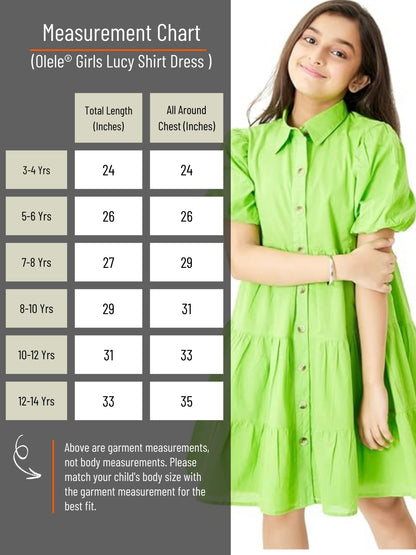 Olele® Girls Lucy Shirt Cotton Dress - Neon Green