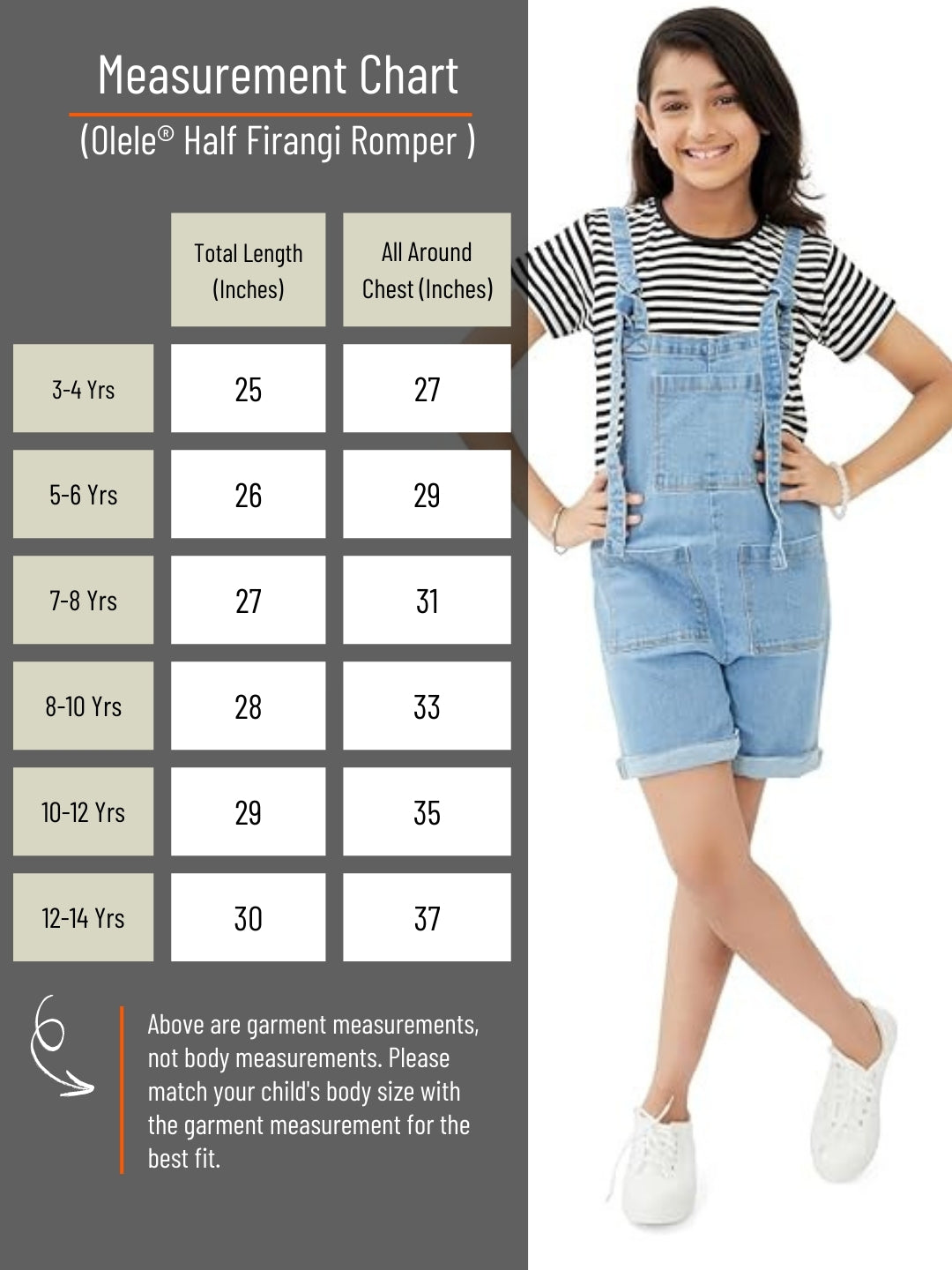 Olele® Girls Firangi Romper - Cotton Denim