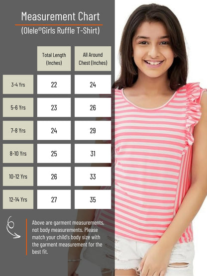 Olele® Girls Regina Ruffle Cotton T-Shirt - Neon Pink Stripes