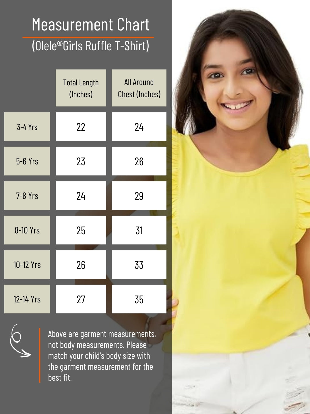 Olele® Girls Regina Ruffle Cotton T-Shirt - Yellow