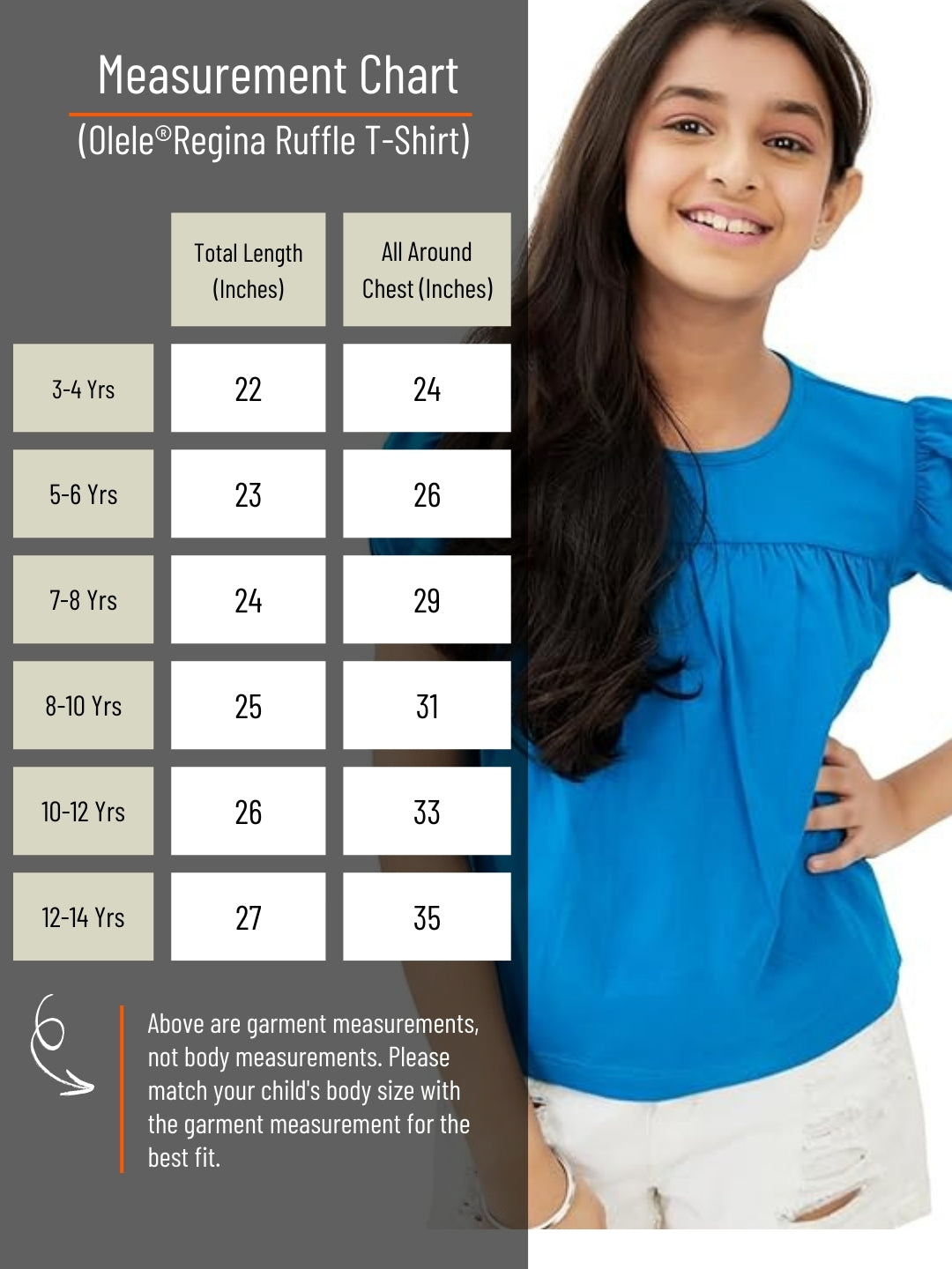 Olele® Girls Regina Ruffle Cotton T-Shirt - Blue