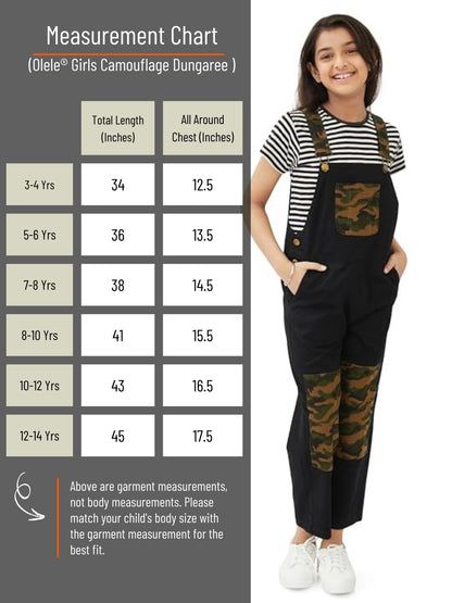 Olele® Girls Labra Cotton Twill Dungaree - Black and Camouflage