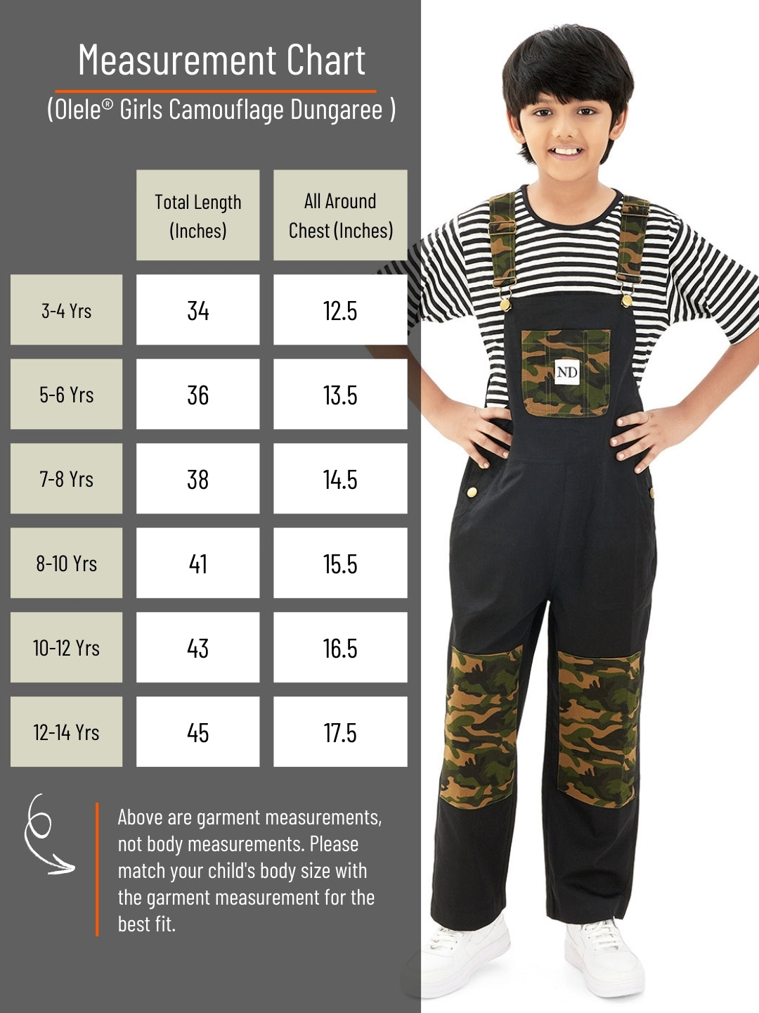 Olele® Boys Labra Cotton Twill Dungaree - Black and Camouflage