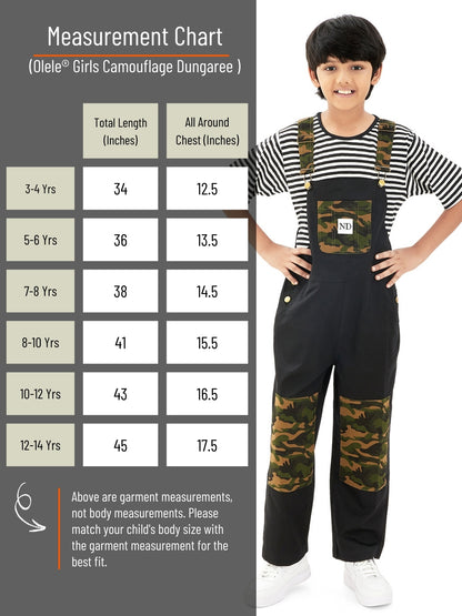 Olele® Boys Labra Cotton Twill Dungaree - Black and Camouflage