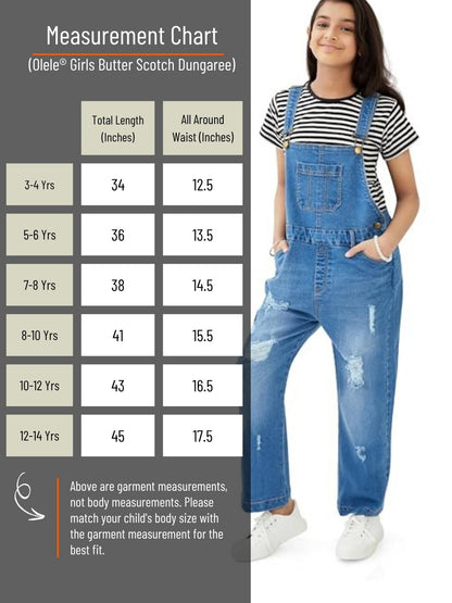 Olele® Girls Butter Scotch Dungaree - Denim