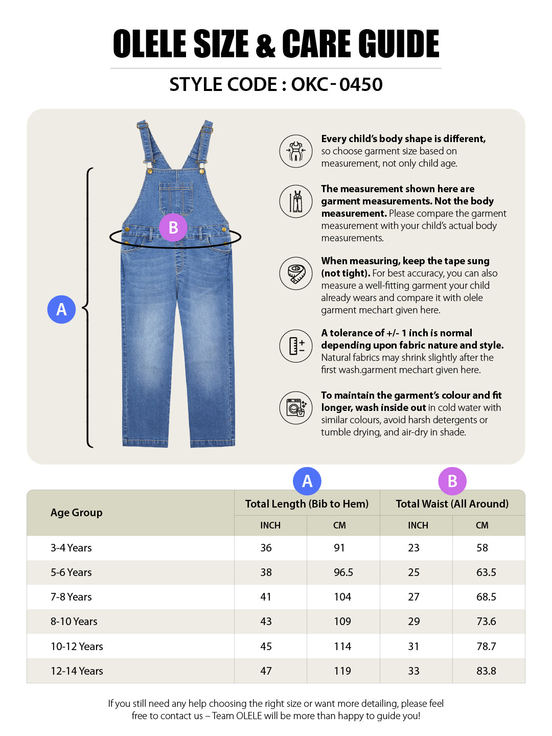 Olele® Girls Full Length Vanilla Denim Dungaree for 4 to 14 Years Kid