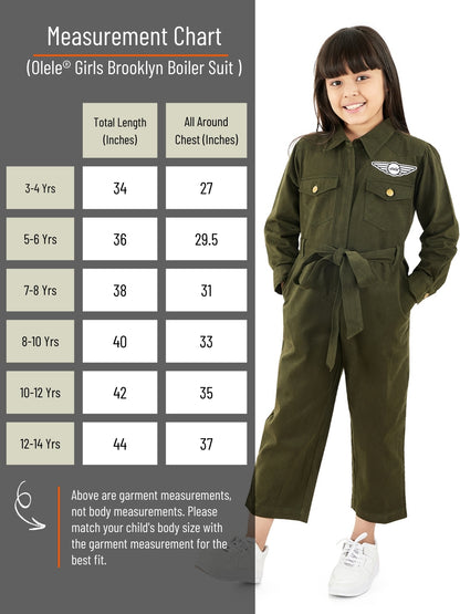 Olele® Girls Brooklyn Boiler Suit with Zipper Opening - Olive Cotton