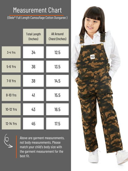 Olele®  Full Length Camouflage Cotton Dungaree - Girls