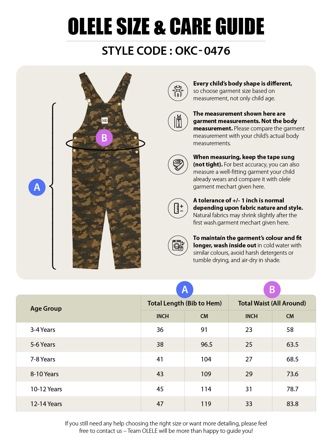 Olele®  Full Length Camouflage Cotton Dungaree - Boys