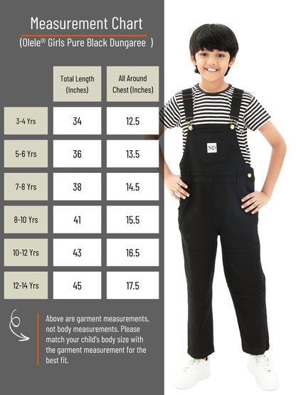 Olele®  Full Length Pure Black Cotton Dungaree - Boys